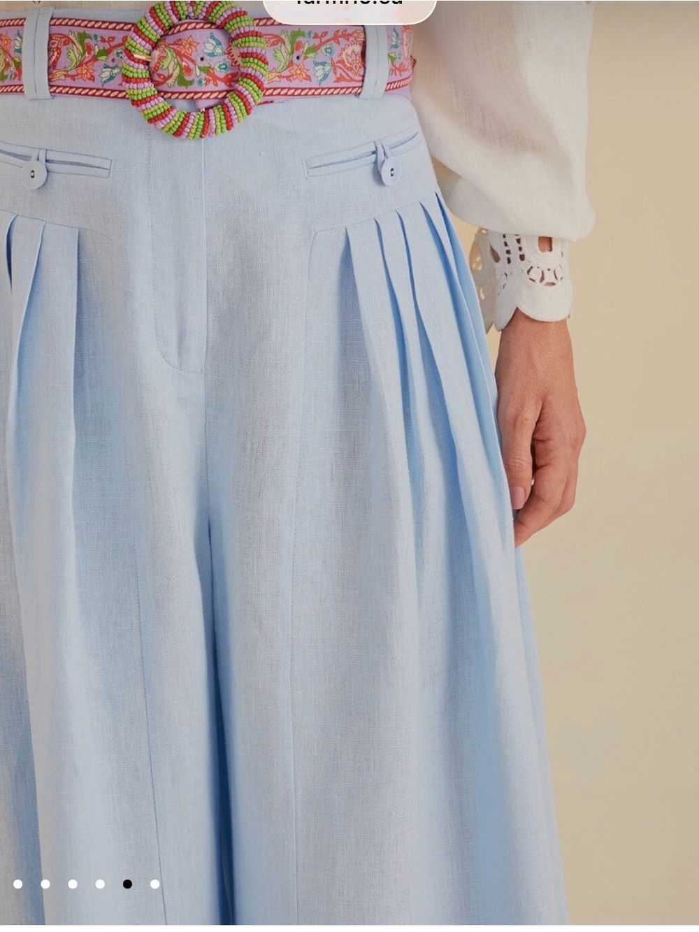 FARM Rio Pale Blue Wide-Leg Pleated Linen Pants SMALL - Picture 3 of 7